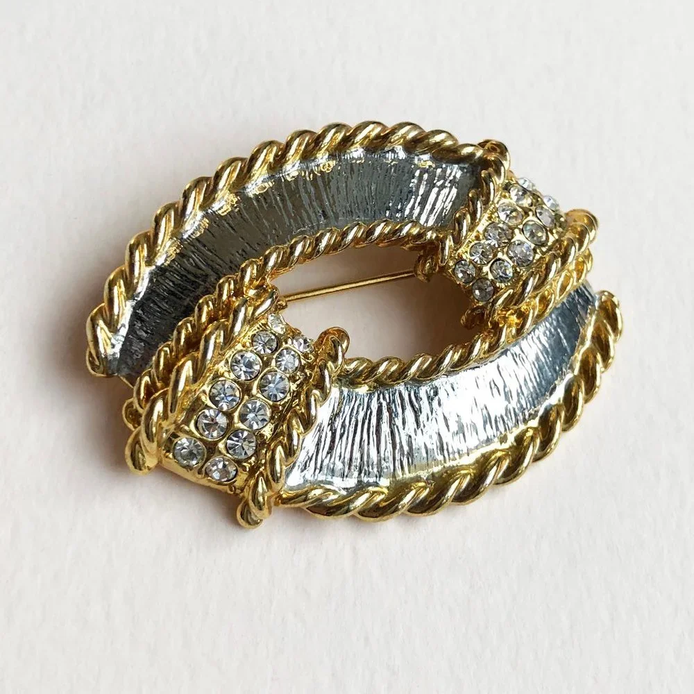 Large gold and silver knot brooch, 60s vintage nautical pin